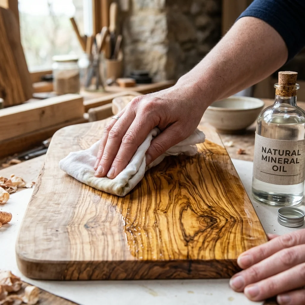 Manutenzione e oliatura del tagliere in legno di ulivo