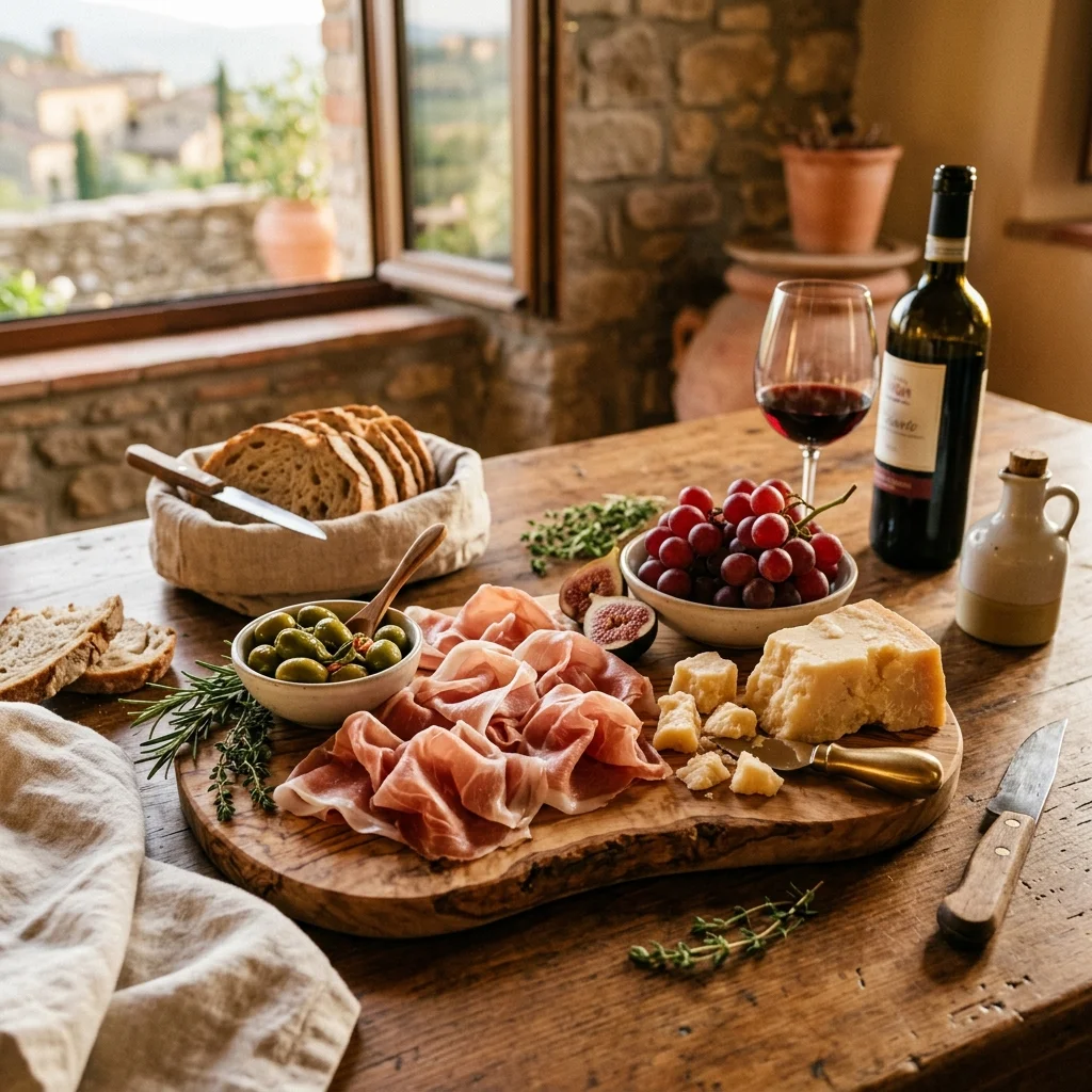 Servizio aperitivo mediterraneo su asse di ulivo