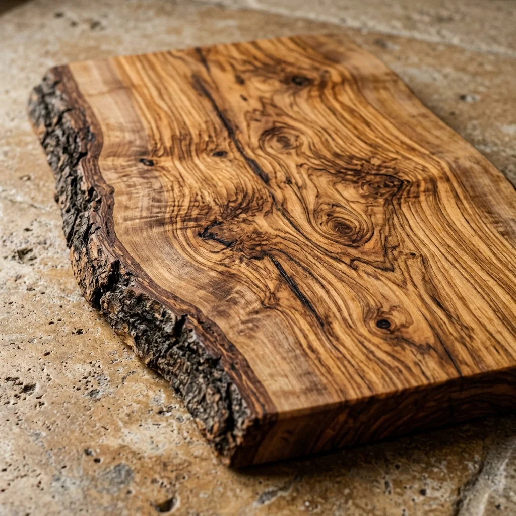 Venature uniche e bordo naturale di tagliere rustico