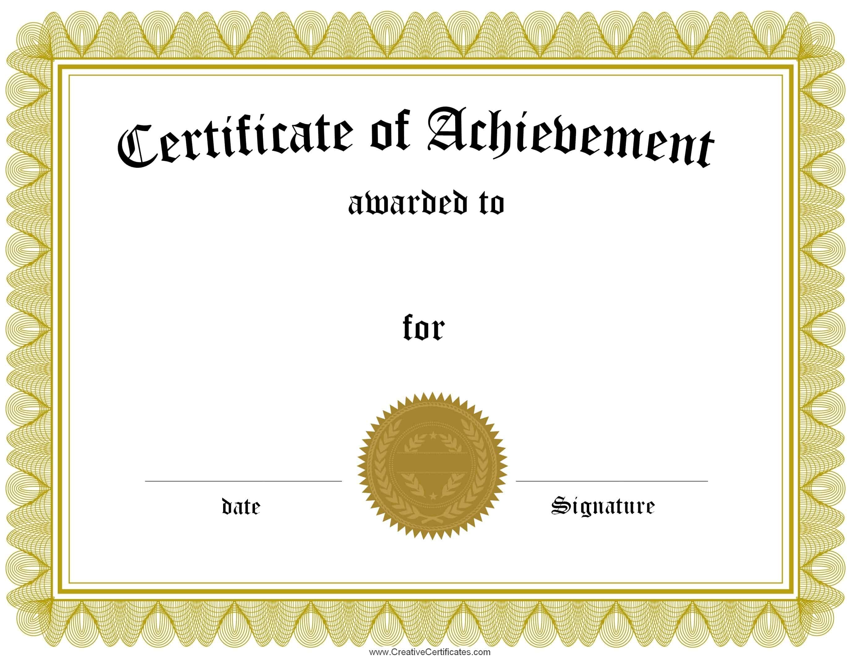 001 Free Printable Certificates Of Achievement Certificate Template - Free Printable Certificate Templates