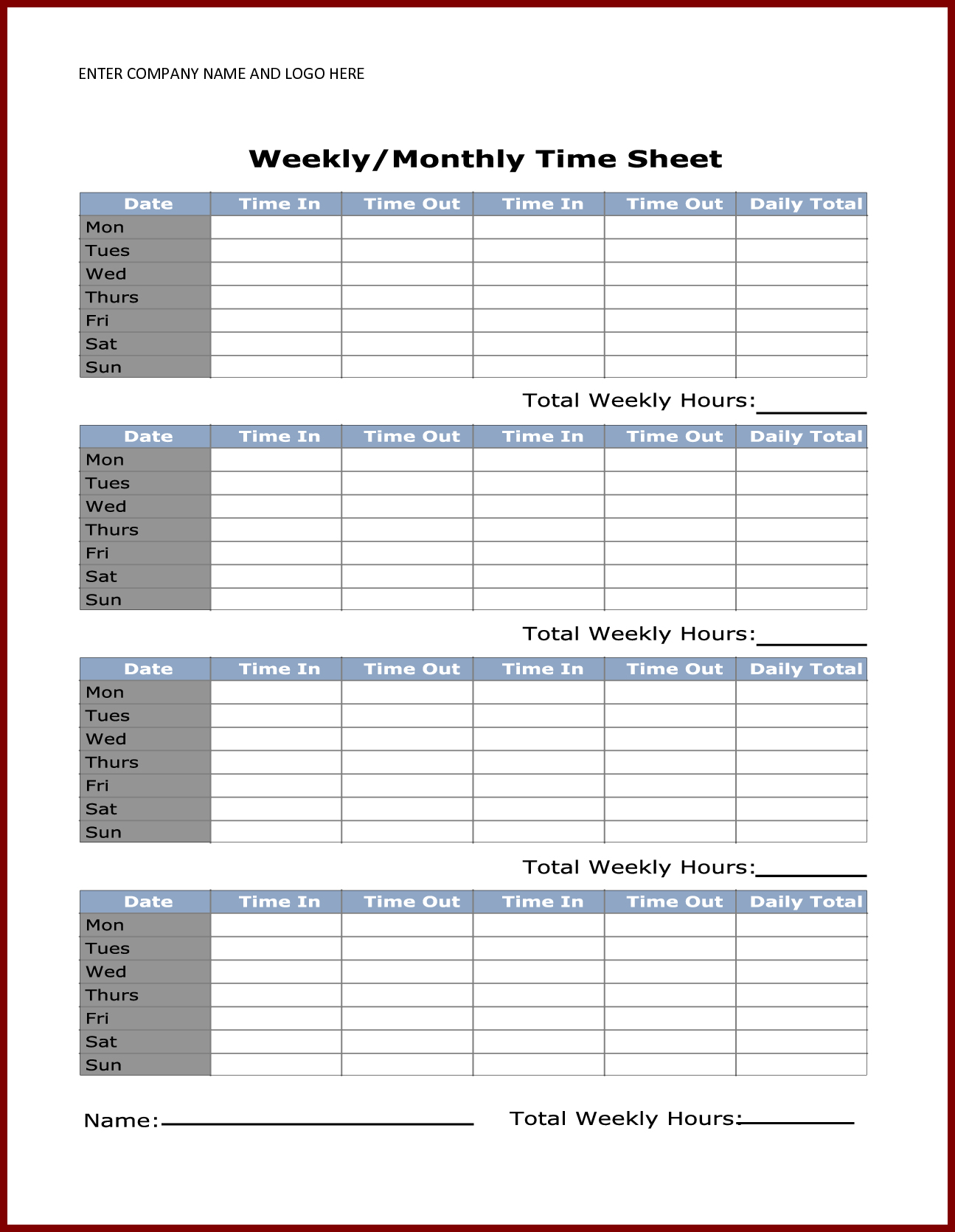 006 Free Printable Monthly Timesheet Template Ideas Hola Klonec Co - Monthly Timesheet Template Free Printable