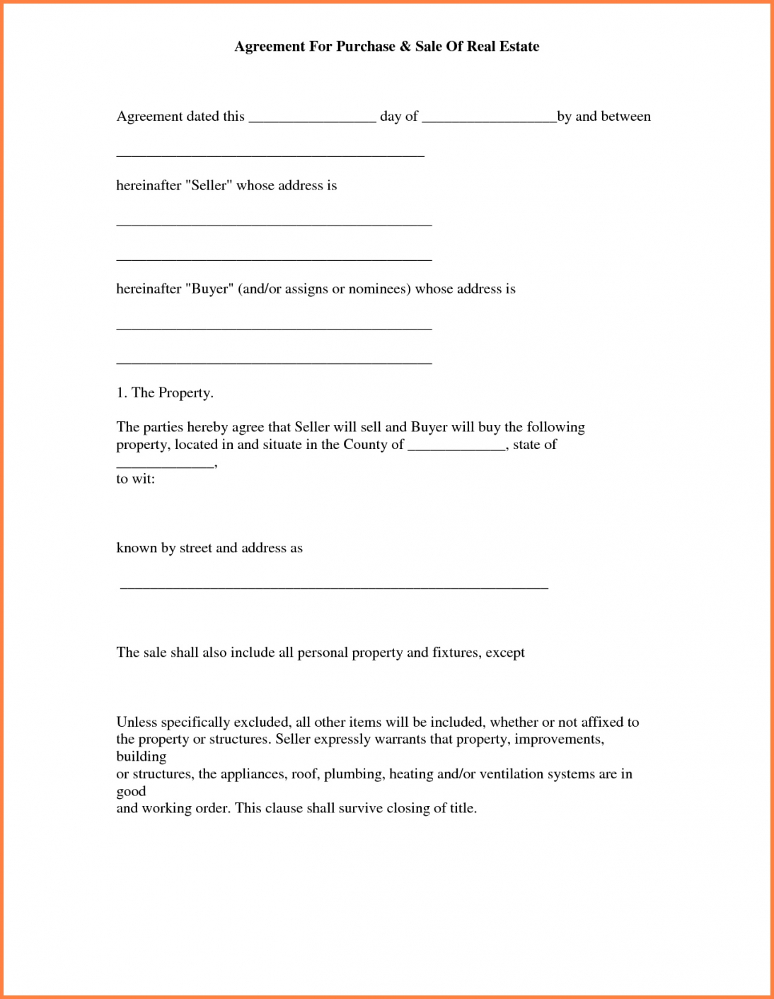006 Real Estate Purchase Agreement Template Ideas Simple Ideal Free - Free Printable Real Estate Purchase Agreement