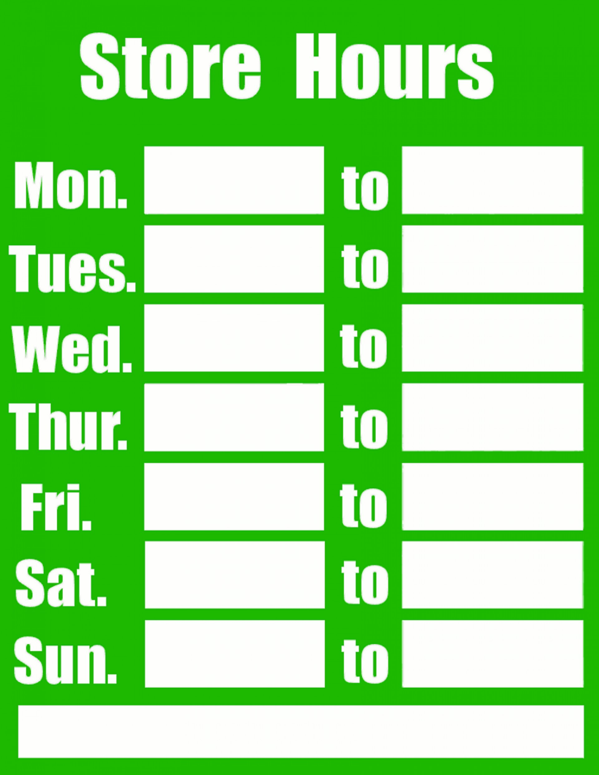 Hours Of Operation Sign Template Word