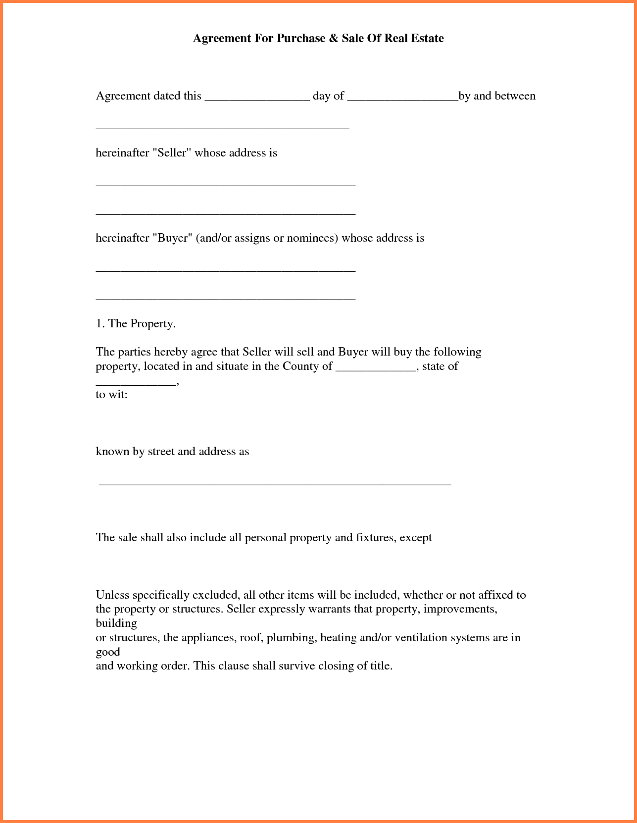 013 Simple Land Purchase Agreement Form Free Printable Real Estate - Free Printable Purchase Agreement Template