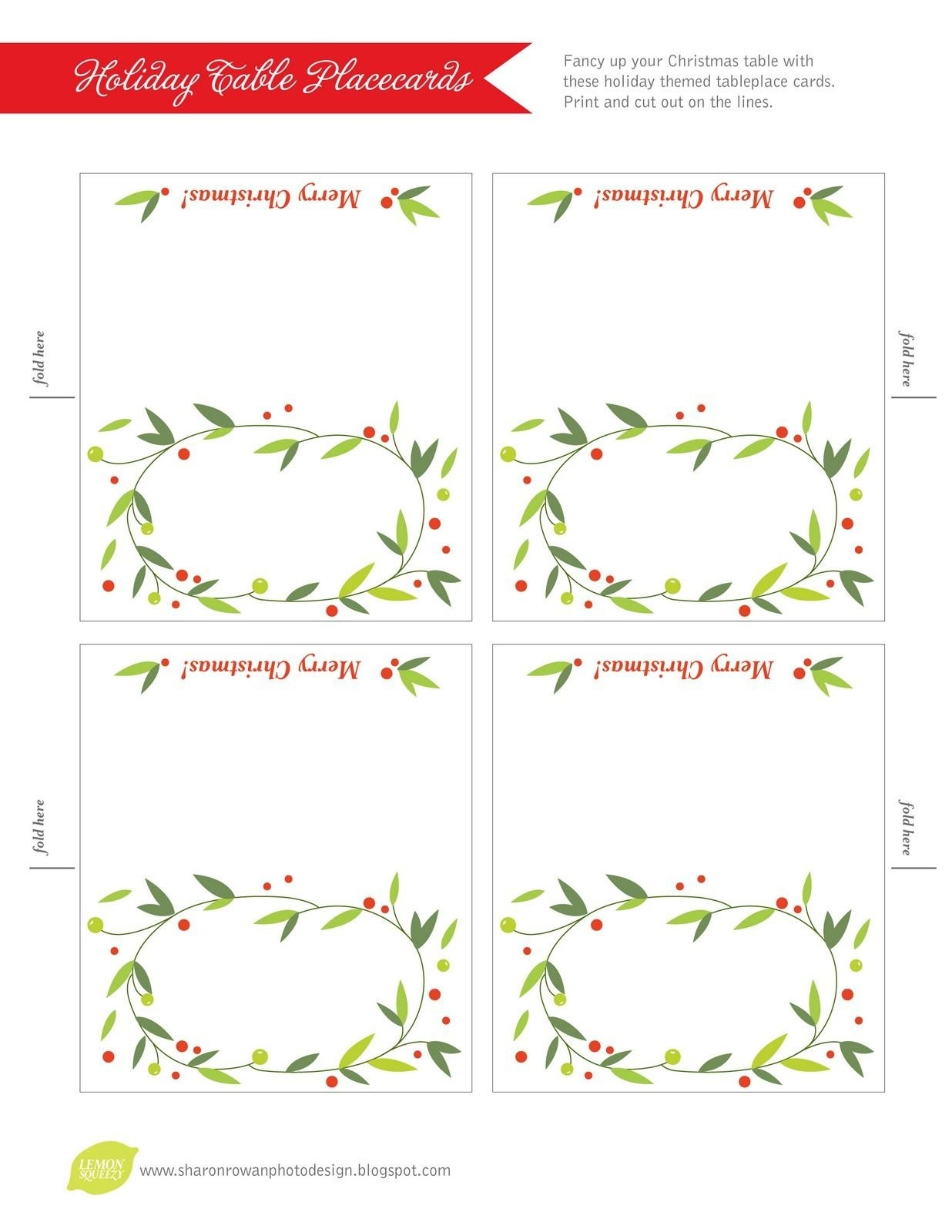 020 Template Ideas Free Printable Lemon Squeezy Day Place Cards - Free Printable Christmas Table Place Cards Template