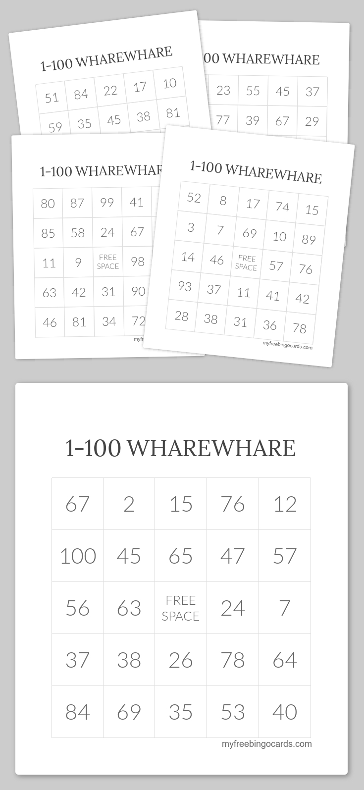 Free Printable Bingo Cards 1 100