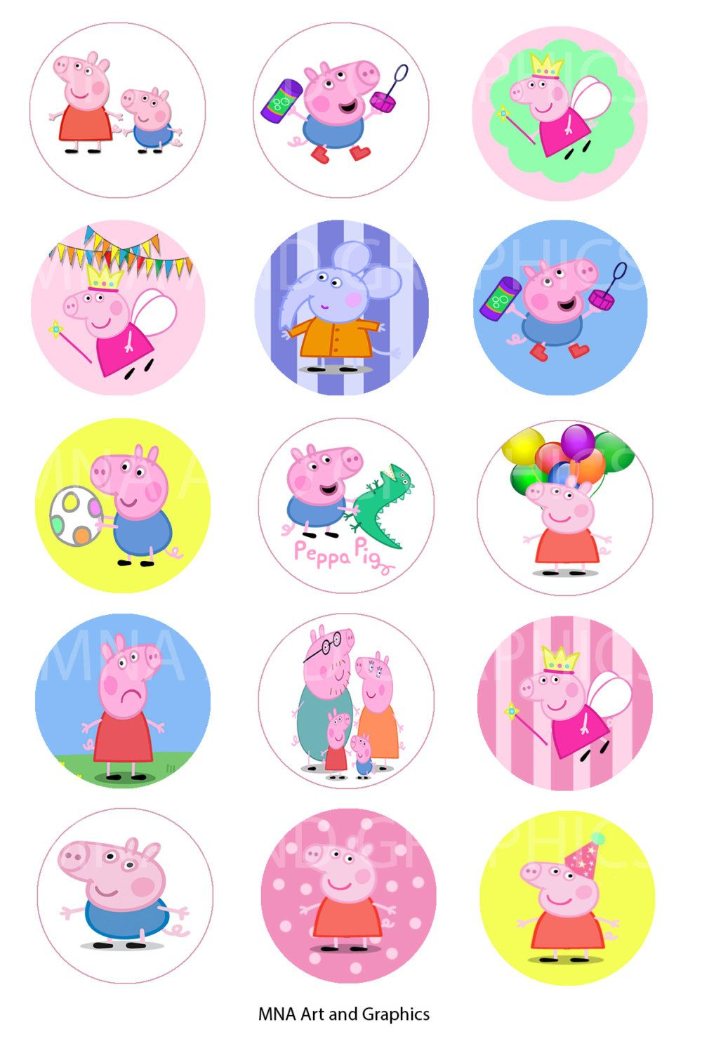 1 Inch Round Bottle Cap Images Peppa Pig - Images Collage Sheet 4X6 - Peppa Pig Character Free Printable Images