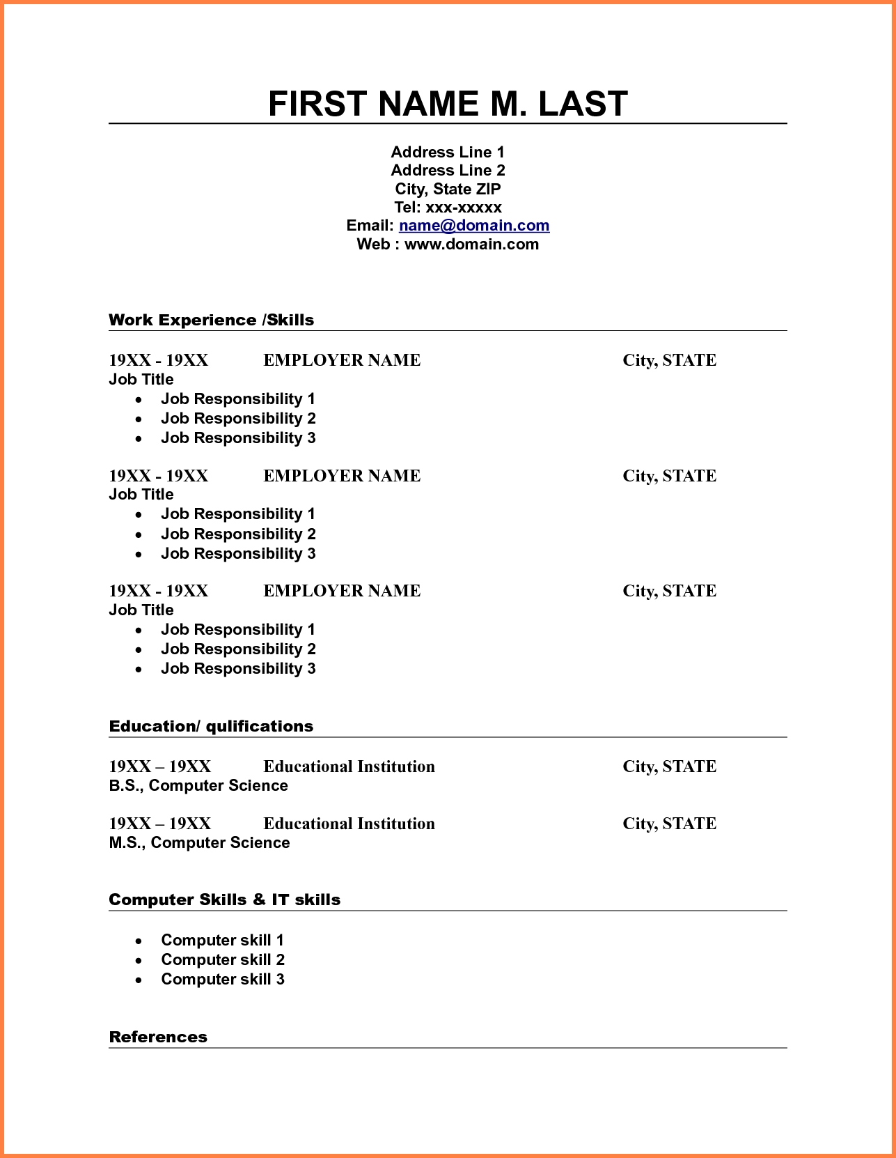 10 Blank Resume Template Pdf Professional List Free Printable 3 - Free Printable Blank Resume