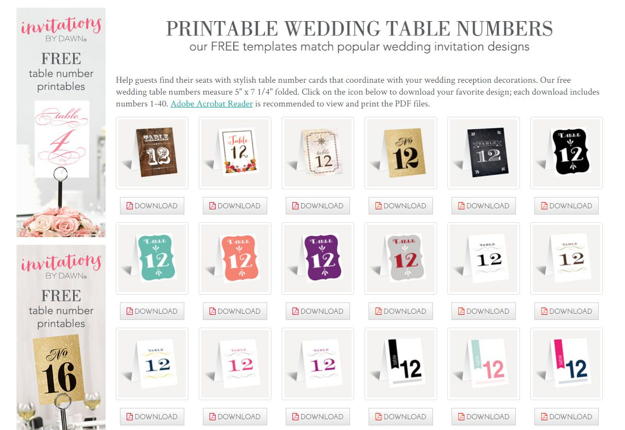 107 Sets Of Free, Printable Wedding Table Numbers - Free Printable Table Numbers