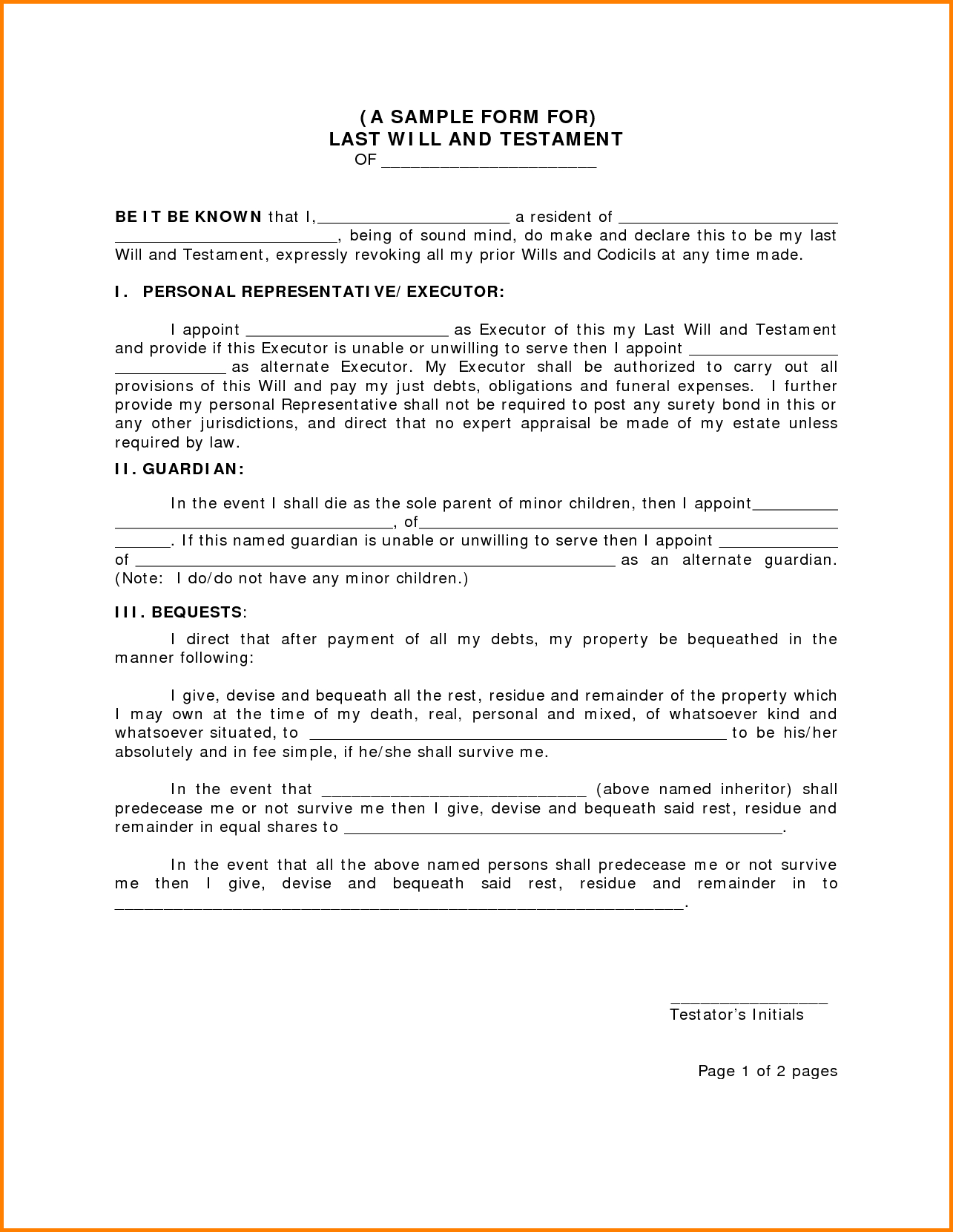 12+ Free Printable Last Will And Testament Blank Forms | Fax Coversheet - Free Printable Will Papers