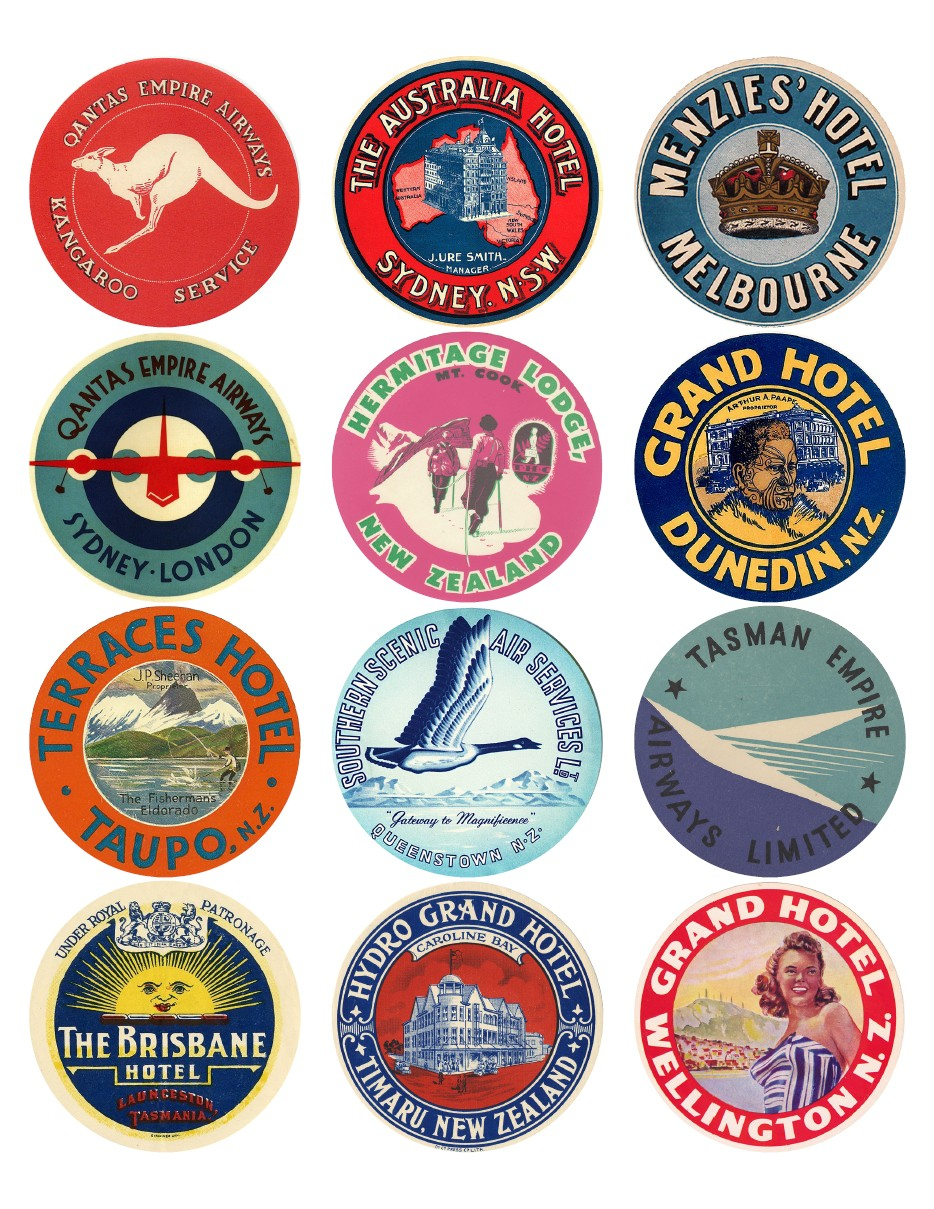 12X Vintage Travel Stickers: Oceania Mix - Vintralab - Free Printable Travel Stickers