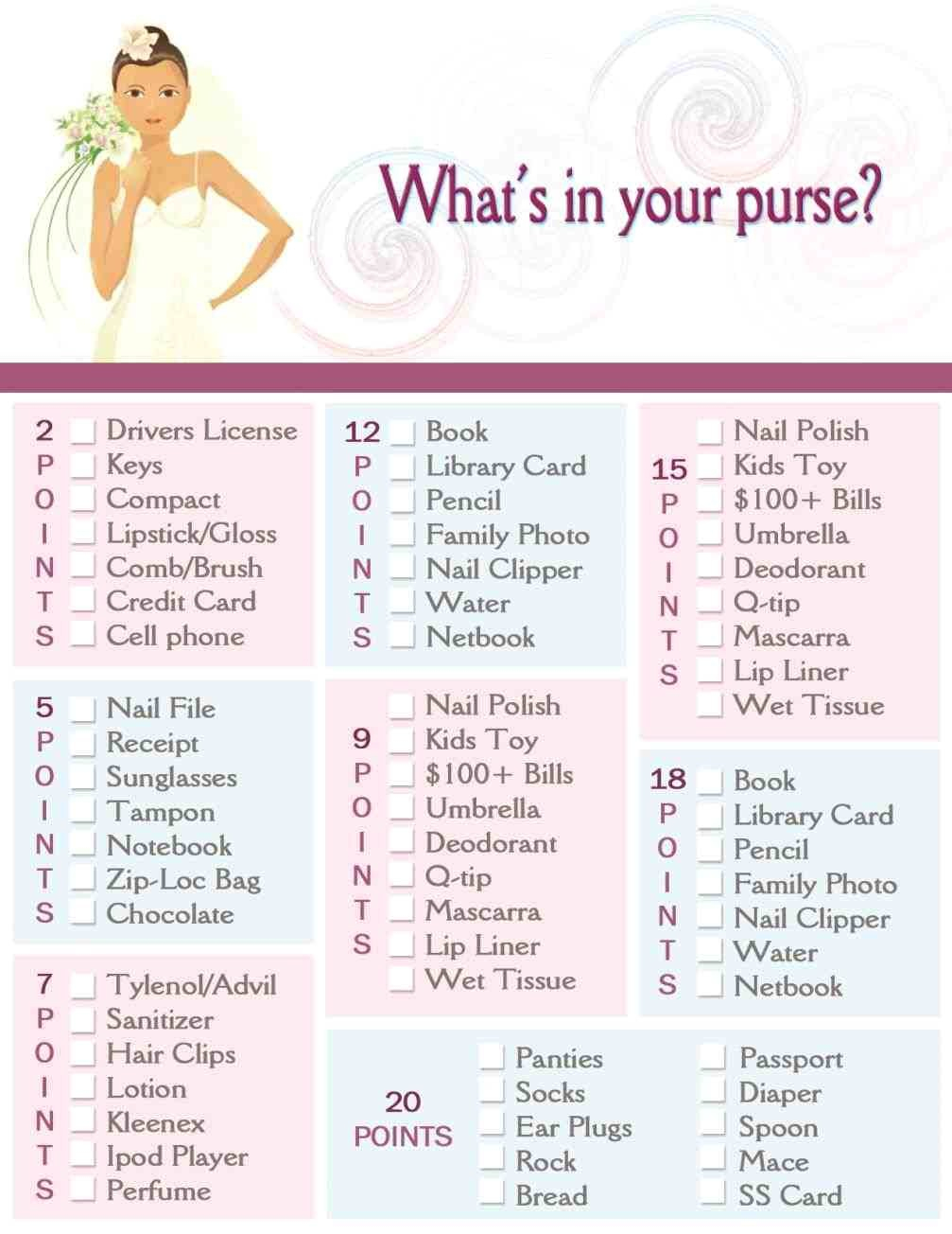 20 Elegant What&amp;#039;s In Your Purse Bridal Shower Game For Your Big Day - Free Printable Bridal Shower Games What&amp;#039;s In Your Purse