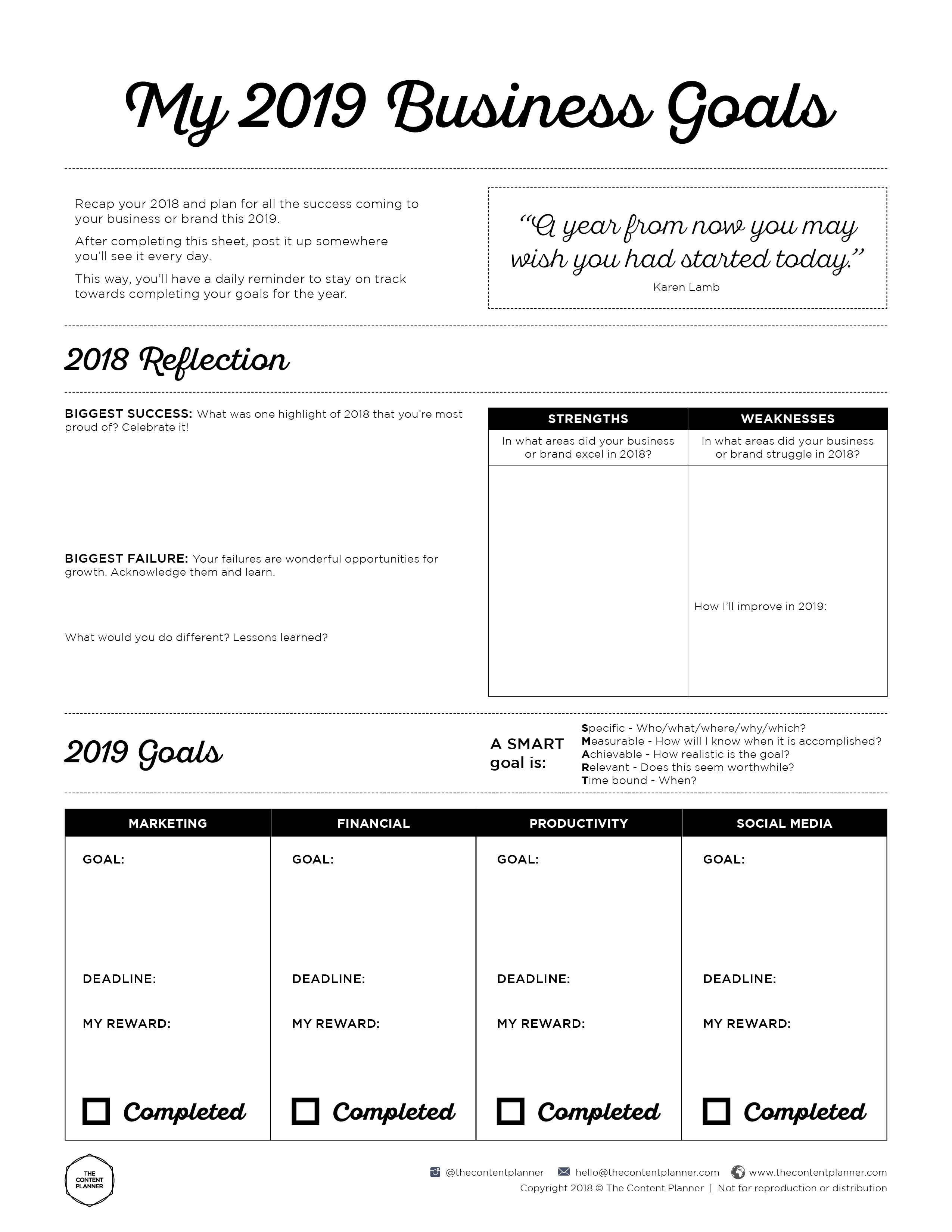 2019 Business Goal Setting Worksheet Printable - Free Pdf Download - Free Printable Economics Worksheets