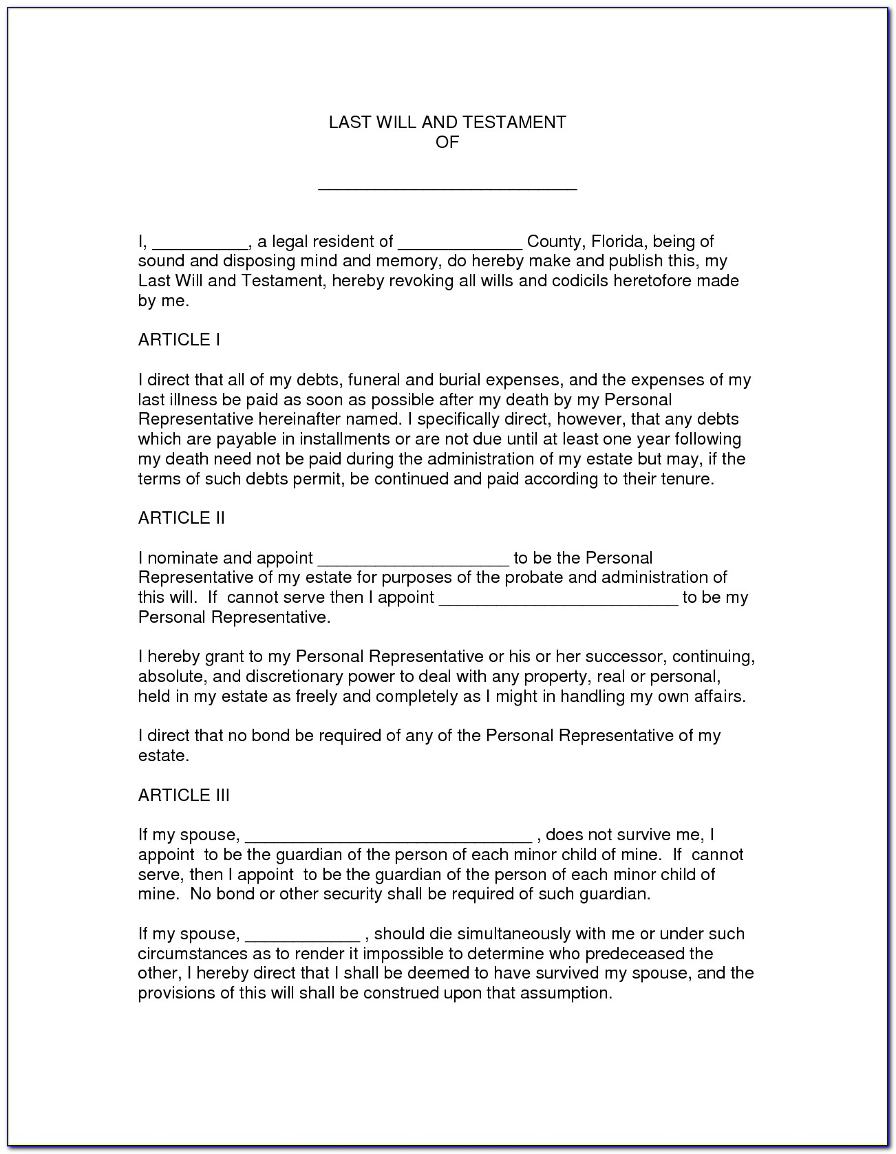 25 Images Of Florida Last Will Document Template | Crazybiker - Free Printable Florida Last Will And Testament Form