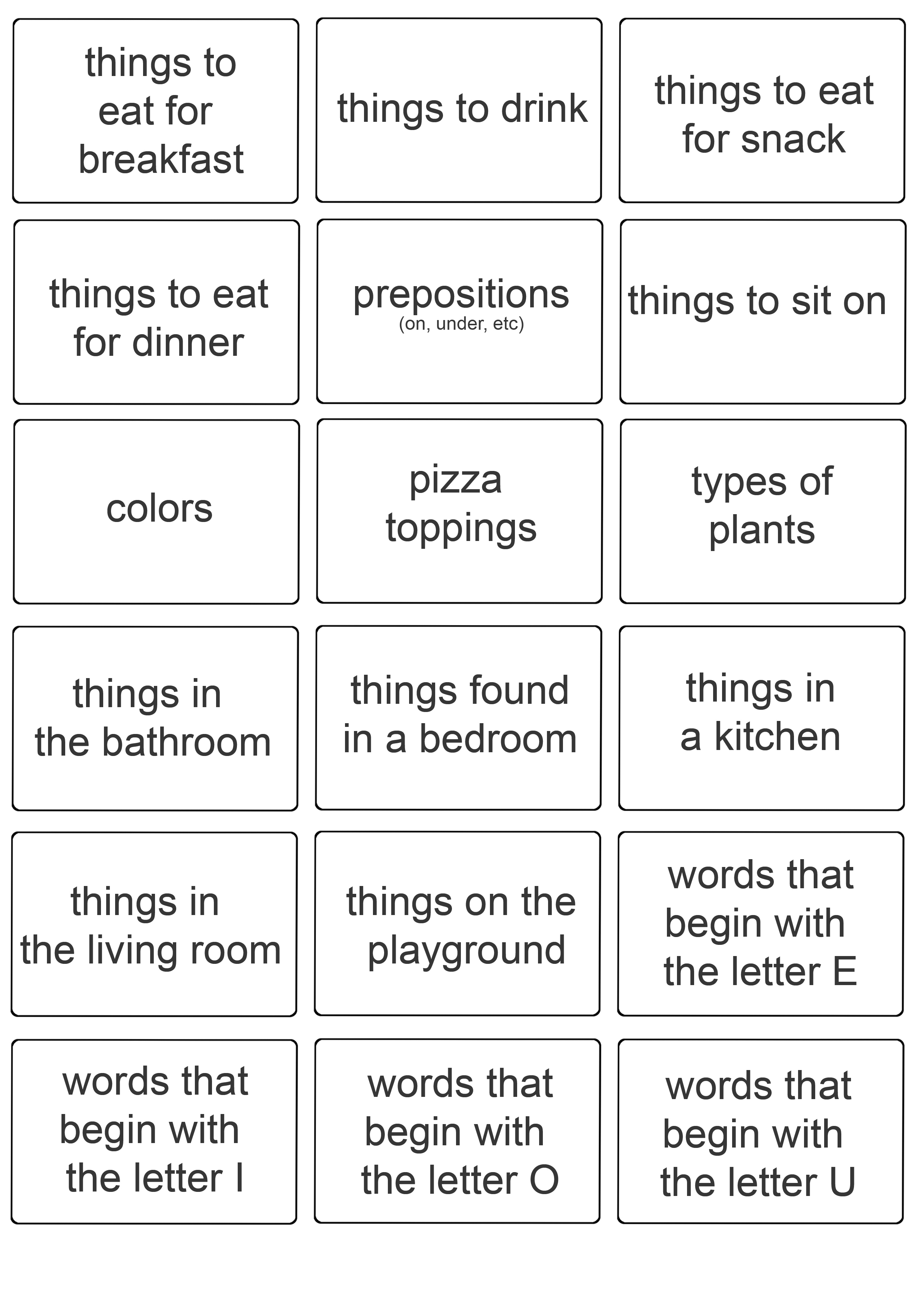 Pictionary Words Printable Pdf