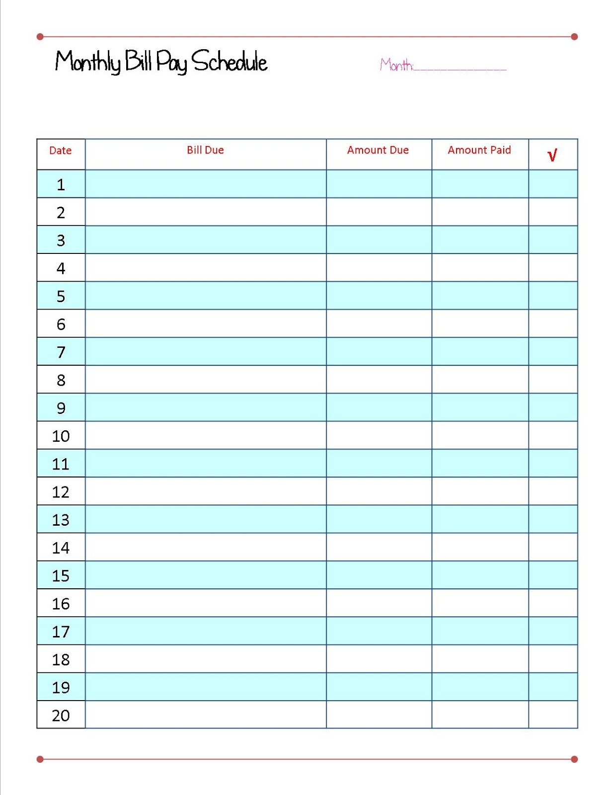 Monthly Bill Summary Doc Organization Organizing Monthly Bills