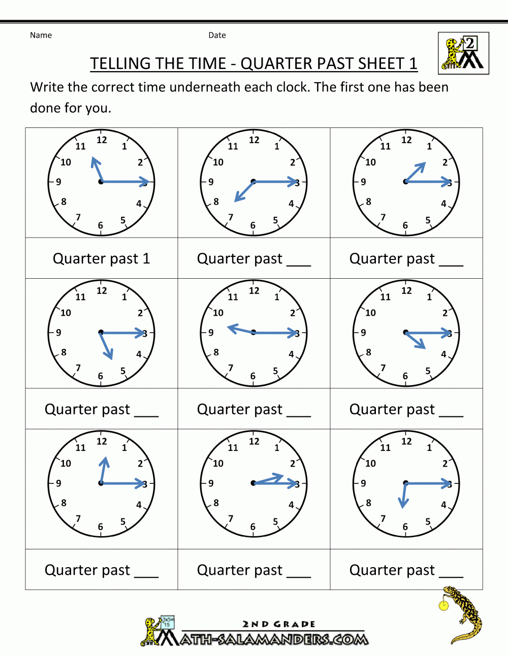 2Nd-Grade-Math-Practice-Telling-The-Time-Quarter-Past-1.gif (1000 - Free Printable Telling Time Worksheets For 1St Grade