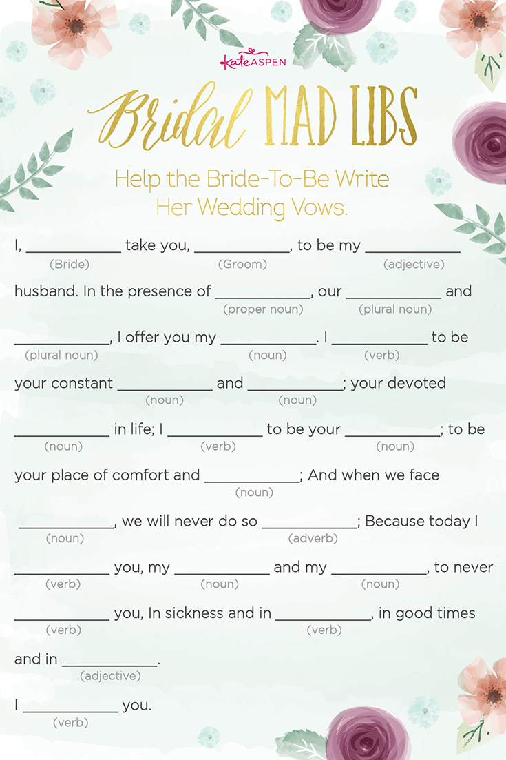 3 Bridal Shower Games + Free Printables | Kate Aspen Blog - Free Printable Wedding Mad Libs