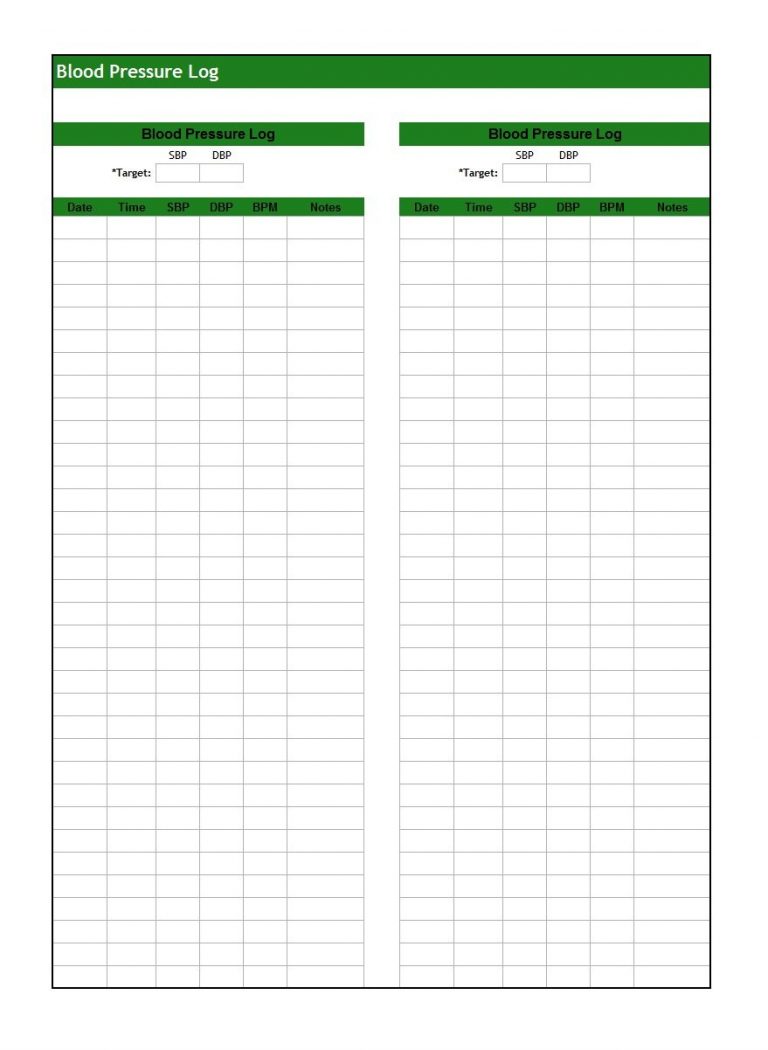 Free Printable Blood Pressure Log Sheet Rewafeed