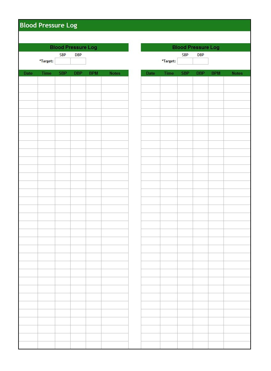 free printable blood pressure log