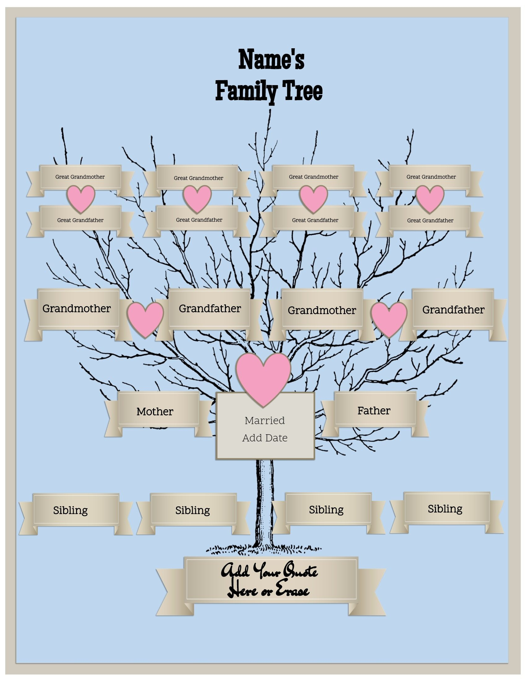 4 Generation Family Tree Template Free To Customize &amp;amp; Print - Free Printable Family Tree Template 4 Generations