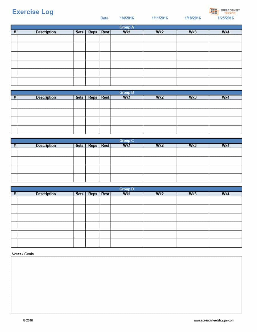 40+ Effective Workout Log &amp;amp; Calendar Templates - Template Lab - Free Printable Fitness Log