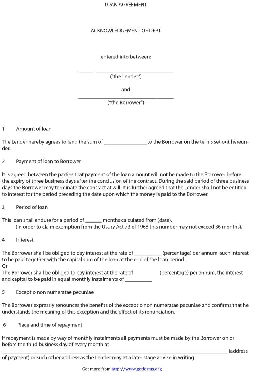 40+ Free Loan Agreement Templates [Word &amp;amp; Pdf] - Template Lab - Free Printable Personal Loan Forms