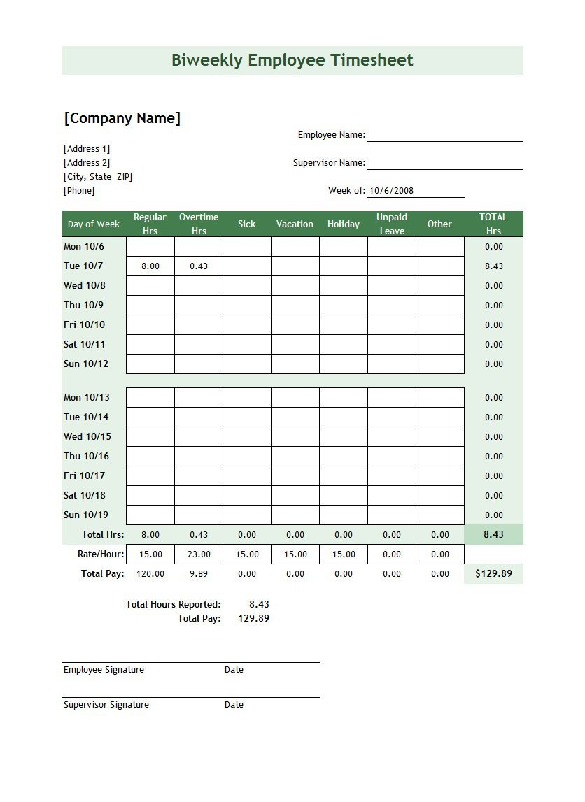 40 Free Timesheet / Time Card Templates - Template Lab - Free Printable Time Sheets