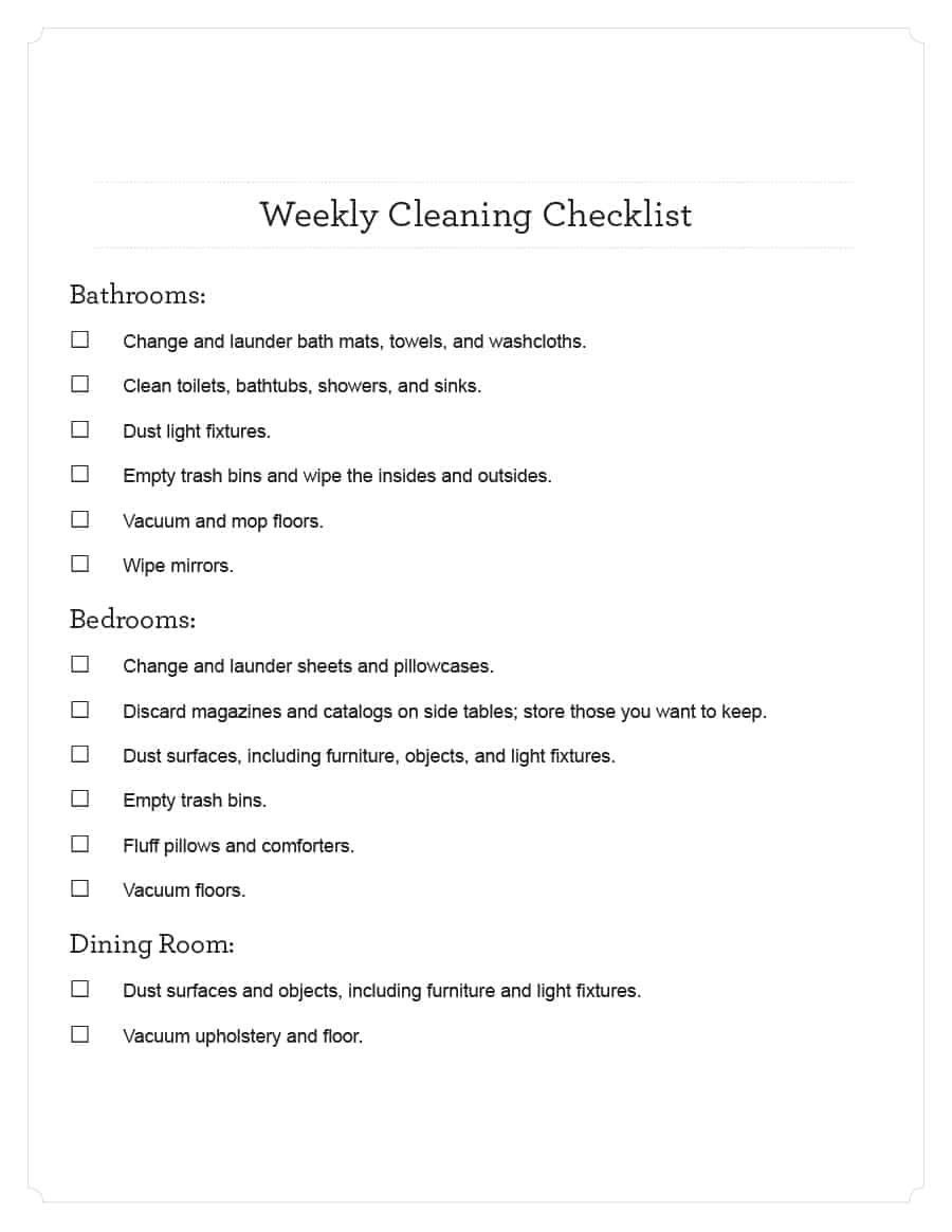40 Printable House Cleaning Checklist Templates - Template Lab - Free Printable House Cleaning Checklist