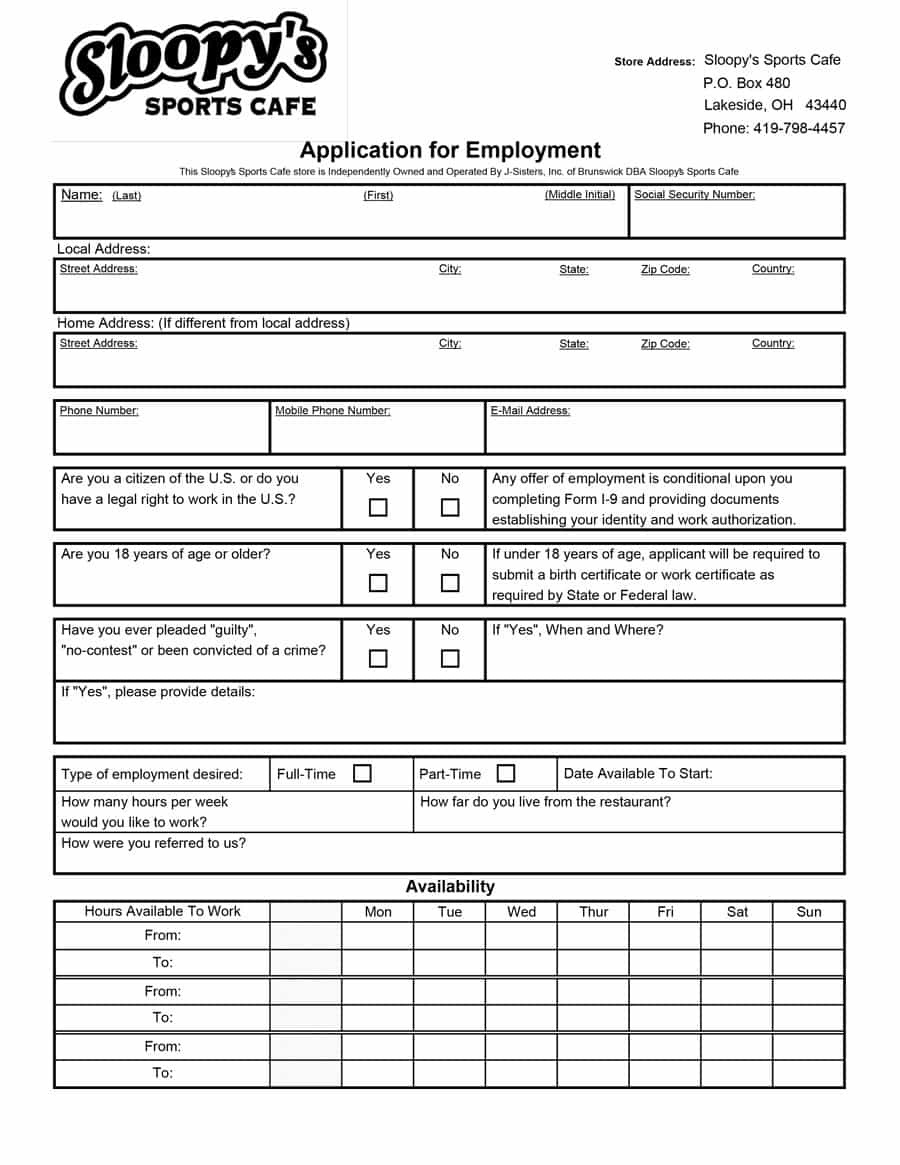 50 Free Employment / Job Application Form Templates [Printable For - Free Printable Job Application
