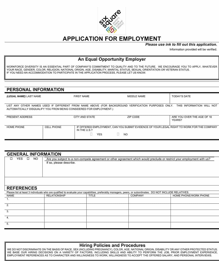 50 Free Employment / Job Application Form Templates [Printable - Free Printable General Application For Employment