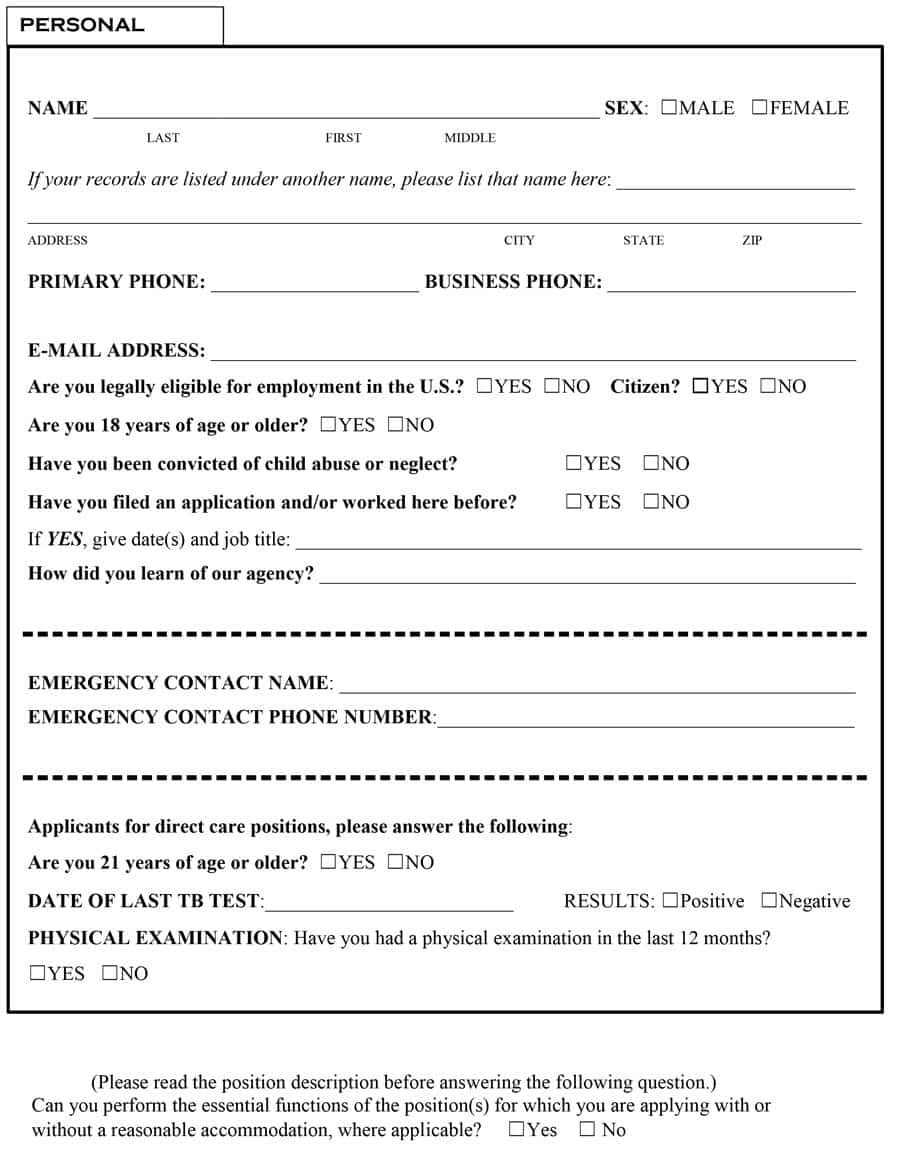 50 Free Employment / Job Application Form Templates [Printable - Free Printable Tb Test Form