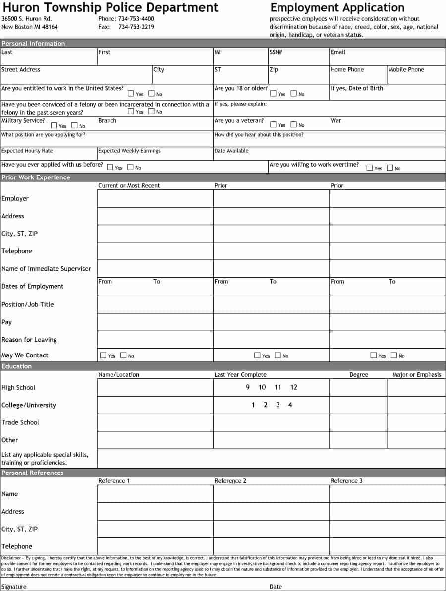 50 Free Employment / Job Application Form Templates [Printable With - Free Printable Job Application