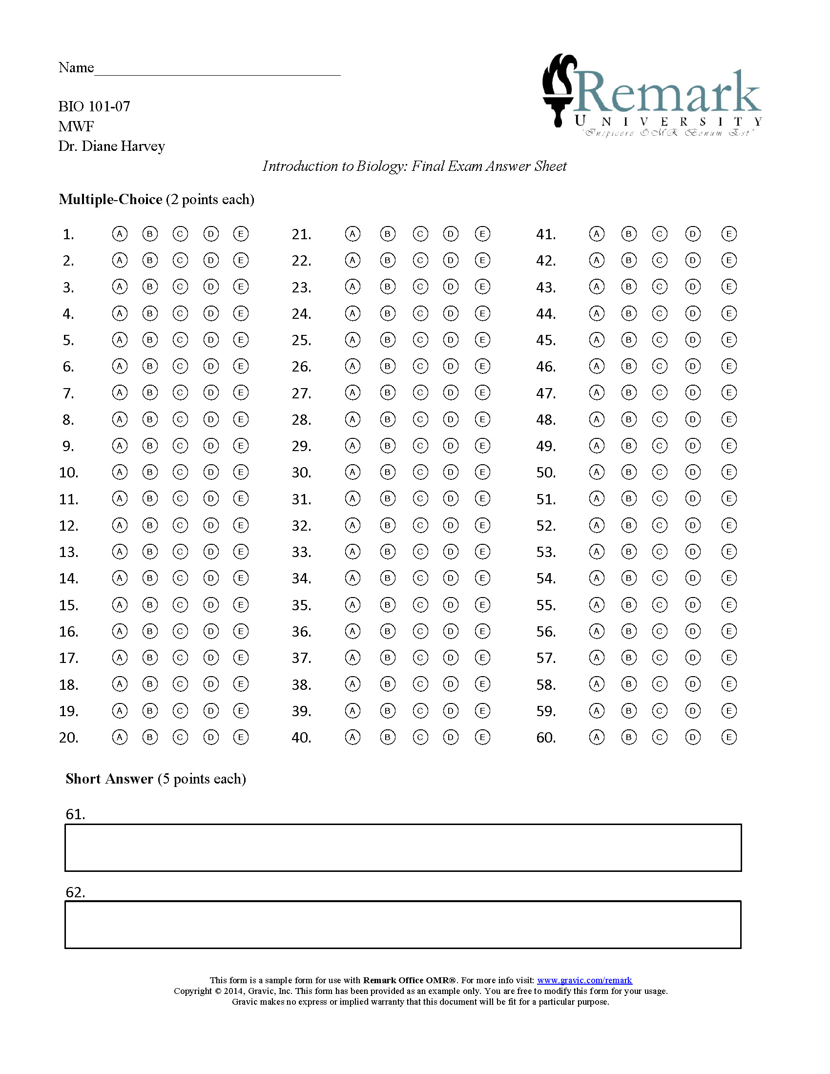 10 Question Answer Sheet Printabl E