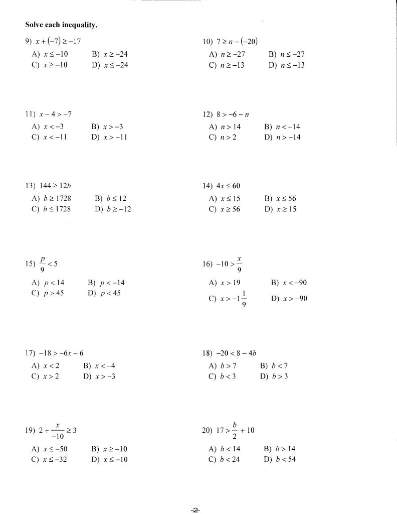 7Th Grade Math Worksheets Algebra 9Th Grade Math Worksheets - 9Th Grade Algebra Worksheets Free Printable