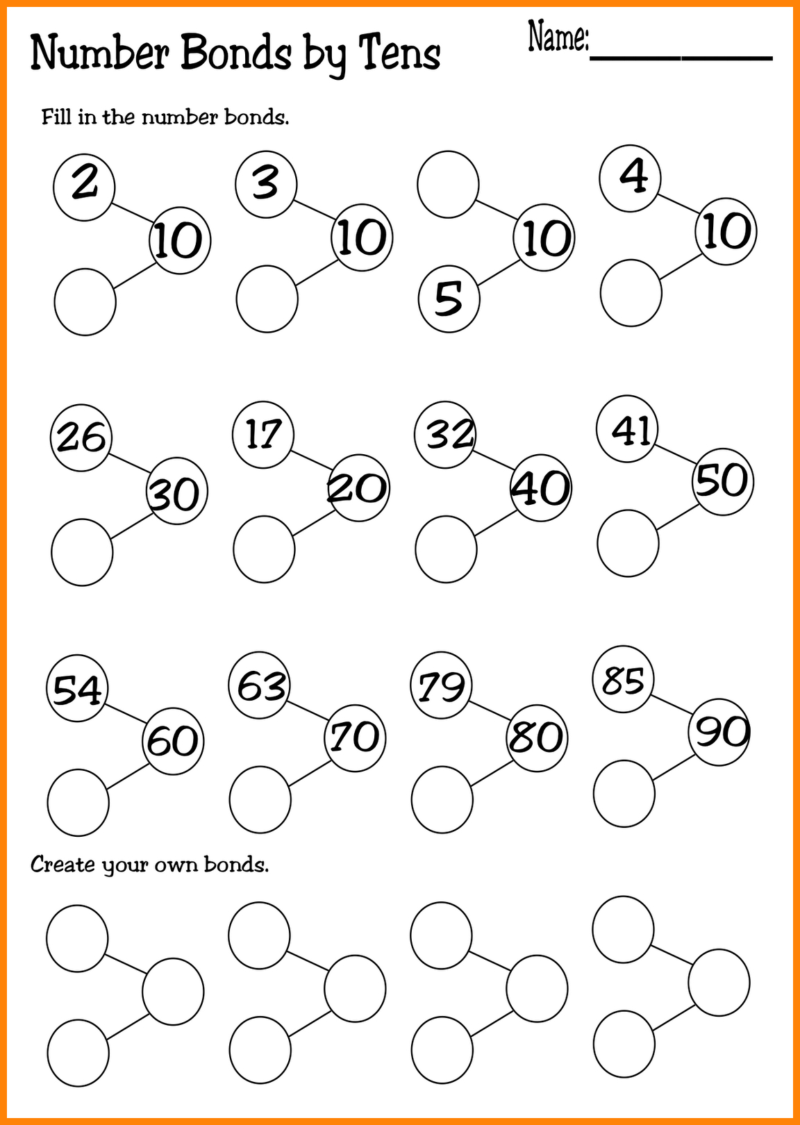 Number Bonds Worksheets To 30