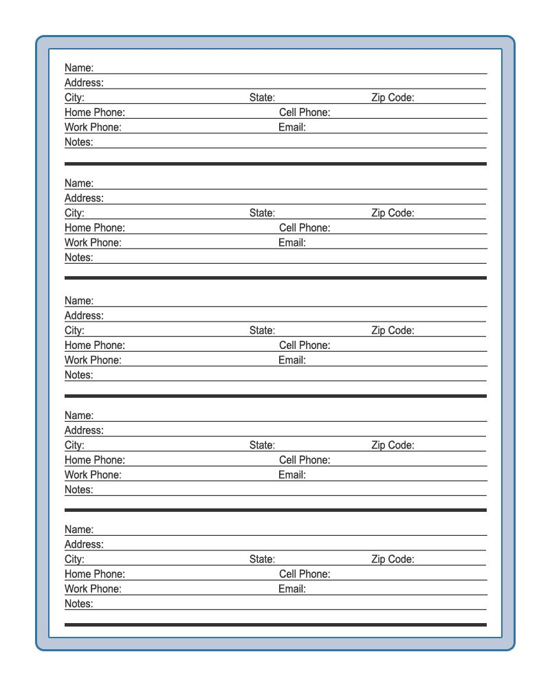 Address Book Entry Printable For A Family Or Household Binder - Free Printable Address Book Pages