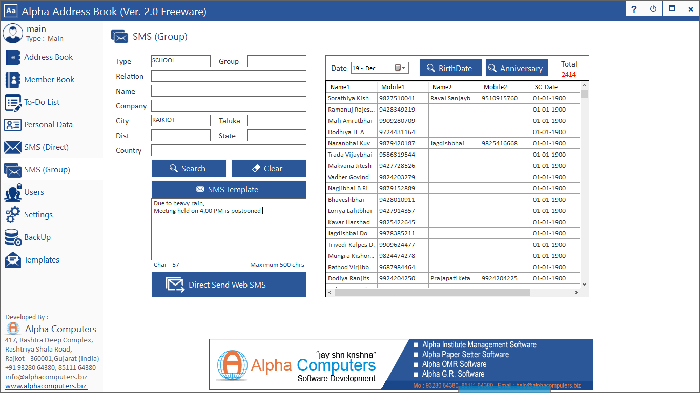 Addressbook Software || Alpha - Free Printable Address Book Software