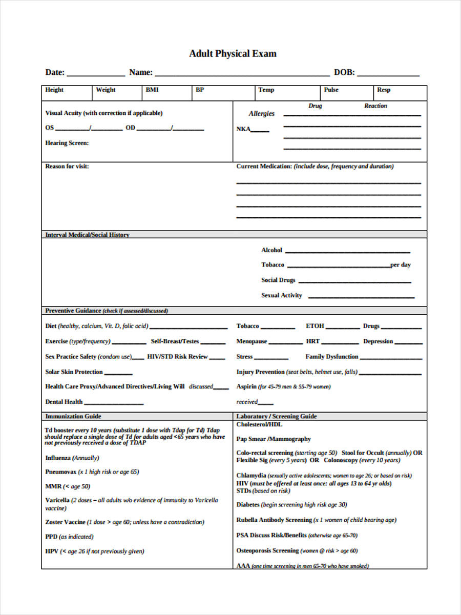 Physical Examination Form Formidable Template Free Printable Exam 