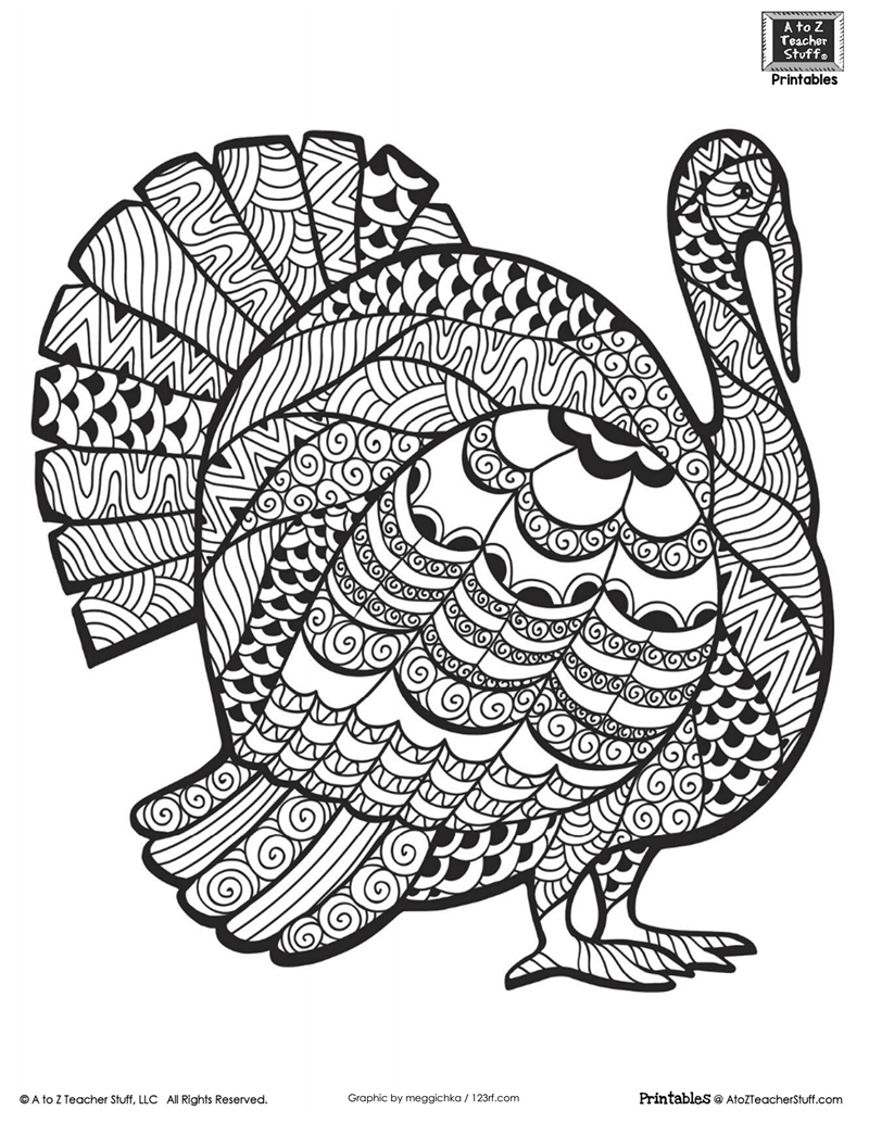 Advanced Coloring Page For Older Students Or Adults: Thanksgiving - Free Printable Thanksgiving Coloring Pages