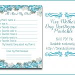 All About My Mom Questionnaire   Free Printable For Mother's Day   Free Printable Mothers Day Questions