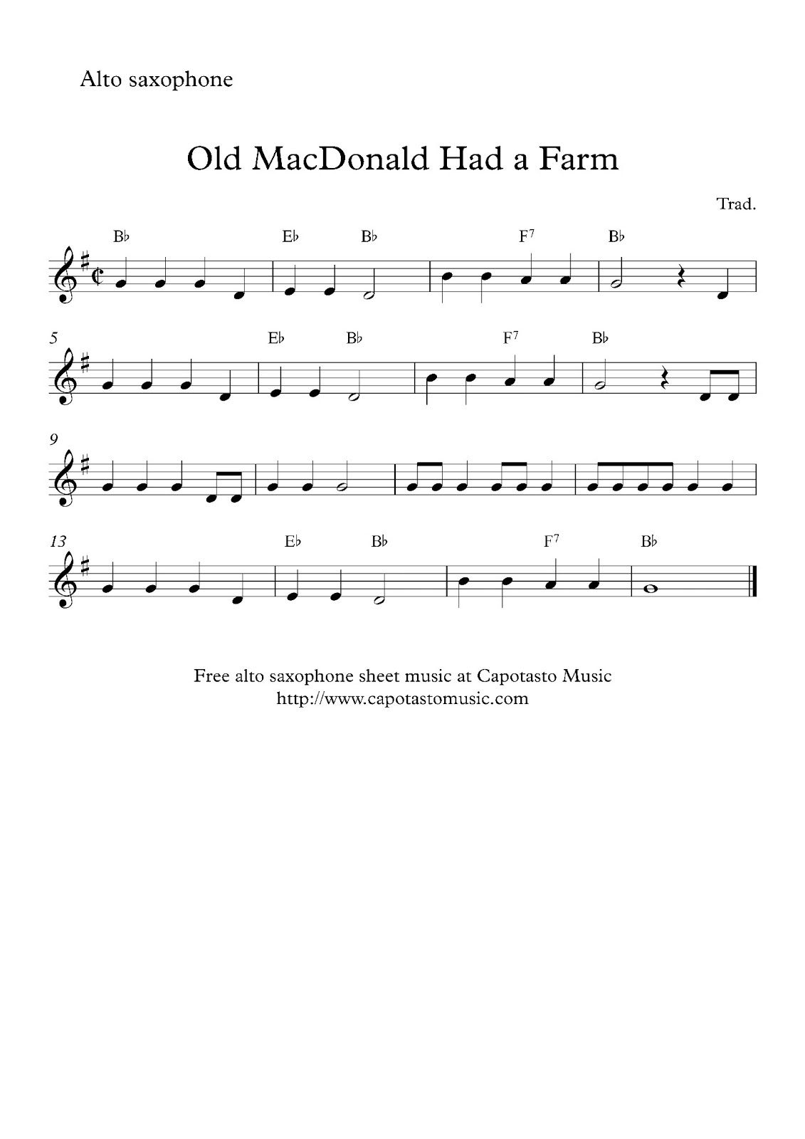 Alto Sax Easy Songs | Free Sheet Music Scores: Free Easy Alto - Free Printable Alto Saxophone Sheet Music