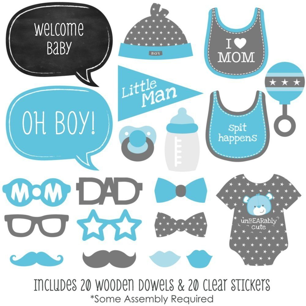 Amazon: Baby Boy - Piece Photo Booth Props Kit - 20 Count: Toys - Free Printable Baby Shower Photo Booth Props