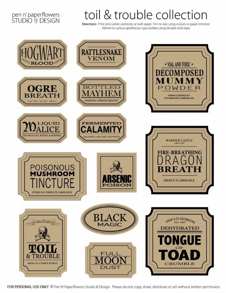 Apothecary Jar Labels Toil Trouble Collection Page Colored Free Printable Apothecary