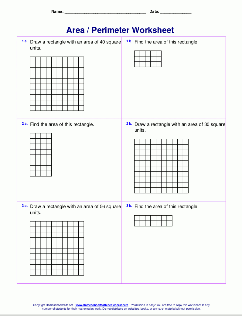 Area And Perimeter Worksheets (Rectangles And Squares) - Tons Of - Free Printable Perimeter Worksheets 3Rd Grade