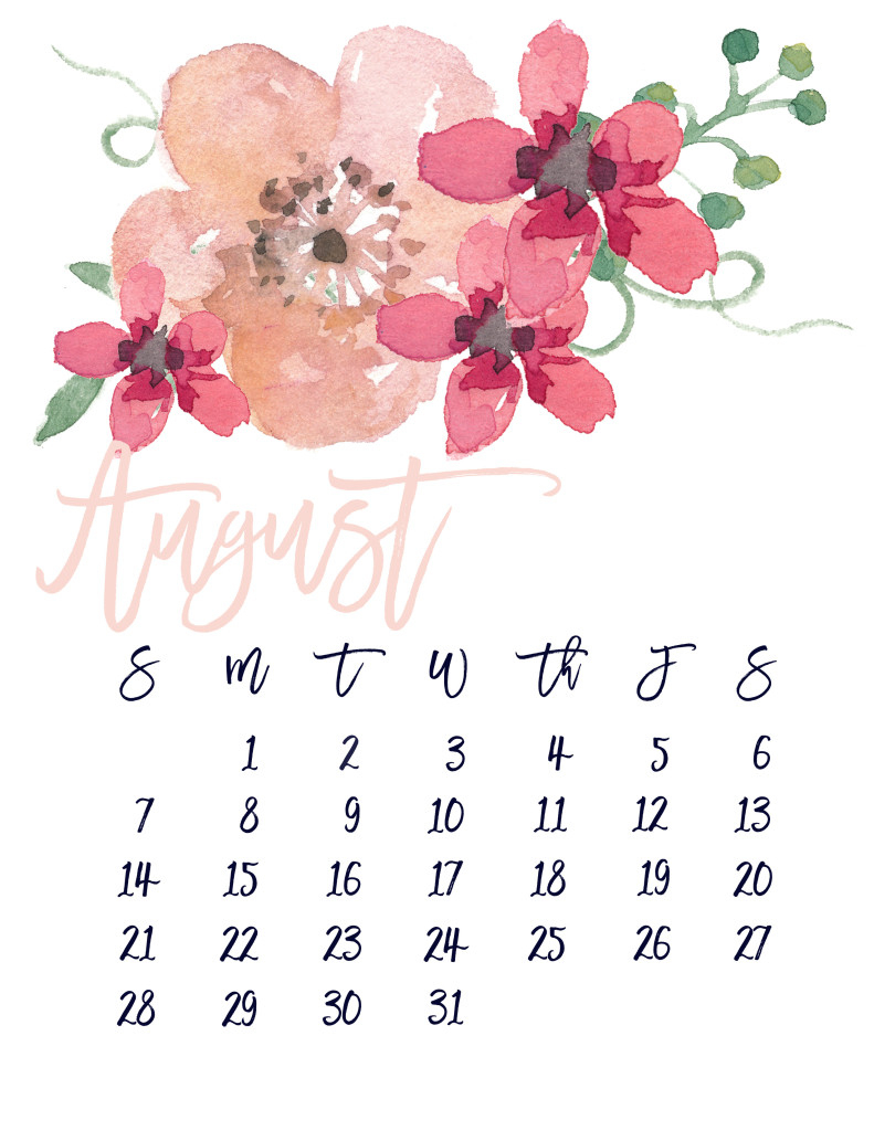 August 2016 Free Pretty Printable Calendar | Marinobambinos - Free Printable Clipart For August