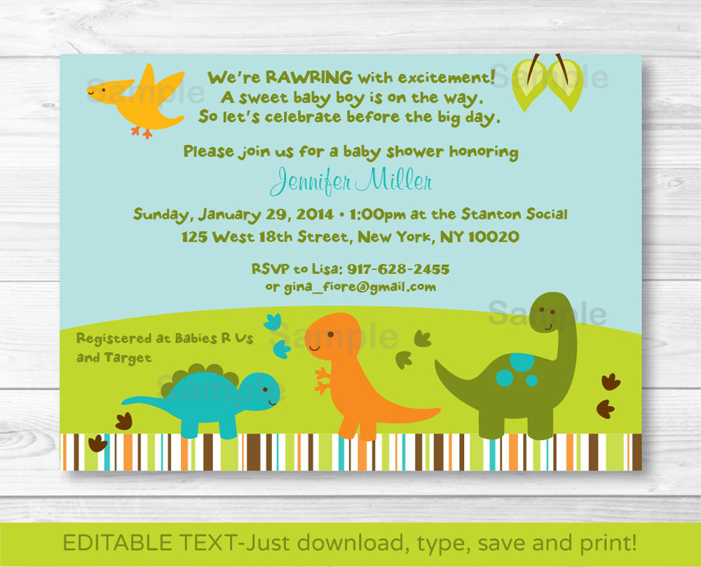 Baby Dinosaurs Printable Baby Shower Invitation Editable Free - Free Printable Dinosaur Baby Shower Invitations