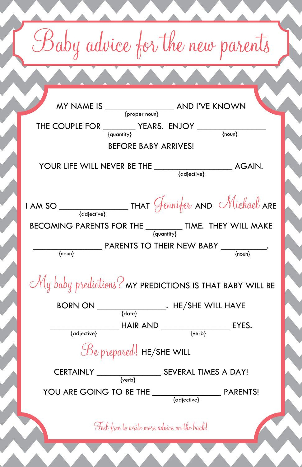 Baby Mad Libs - Baby Advice, Printable Digital File. $15.00, Via - Baby Shower Mad Libs Printable Free