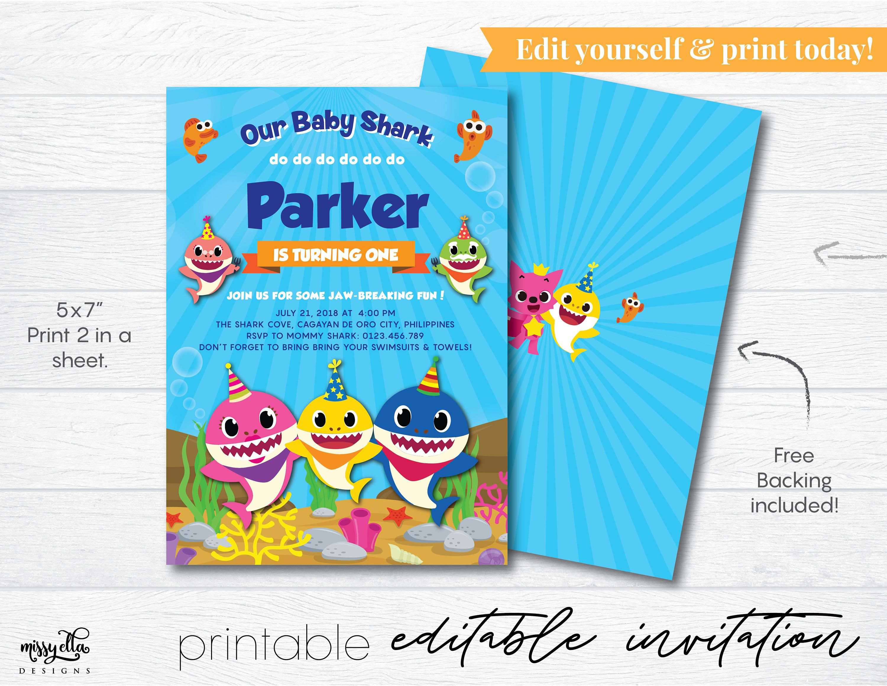 Baby Shark Invitation Editable Pdf, Digital Invitation, Baby Shark - Shark Invitations Free Printable