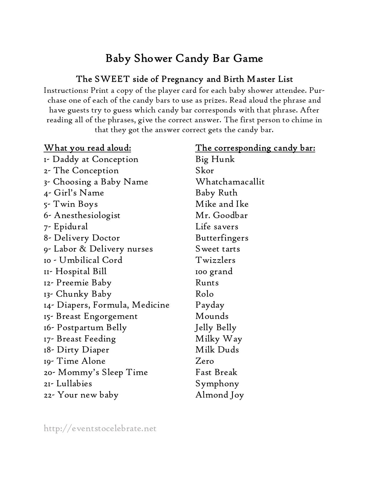 Baby Shower Games | Baby Shower | Pinterest | Baby Shower Games - Candy Bar Baby Shower Game Free Printable